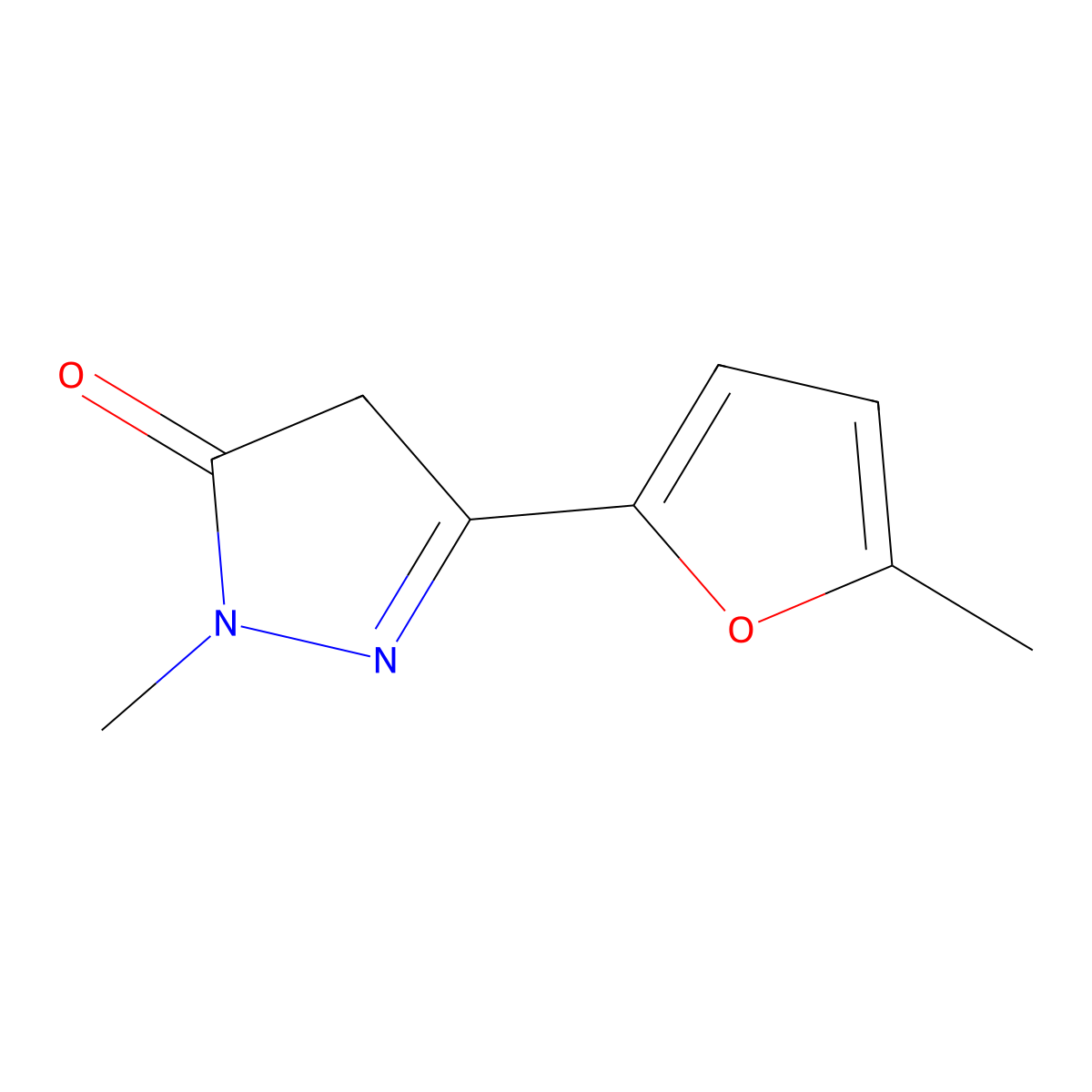 1-methyl-3-(5-methylfuran-2-yl)-4,5-dihydro-1H-pyrazol-5-one molecular structure, CAS 1601718-79-9