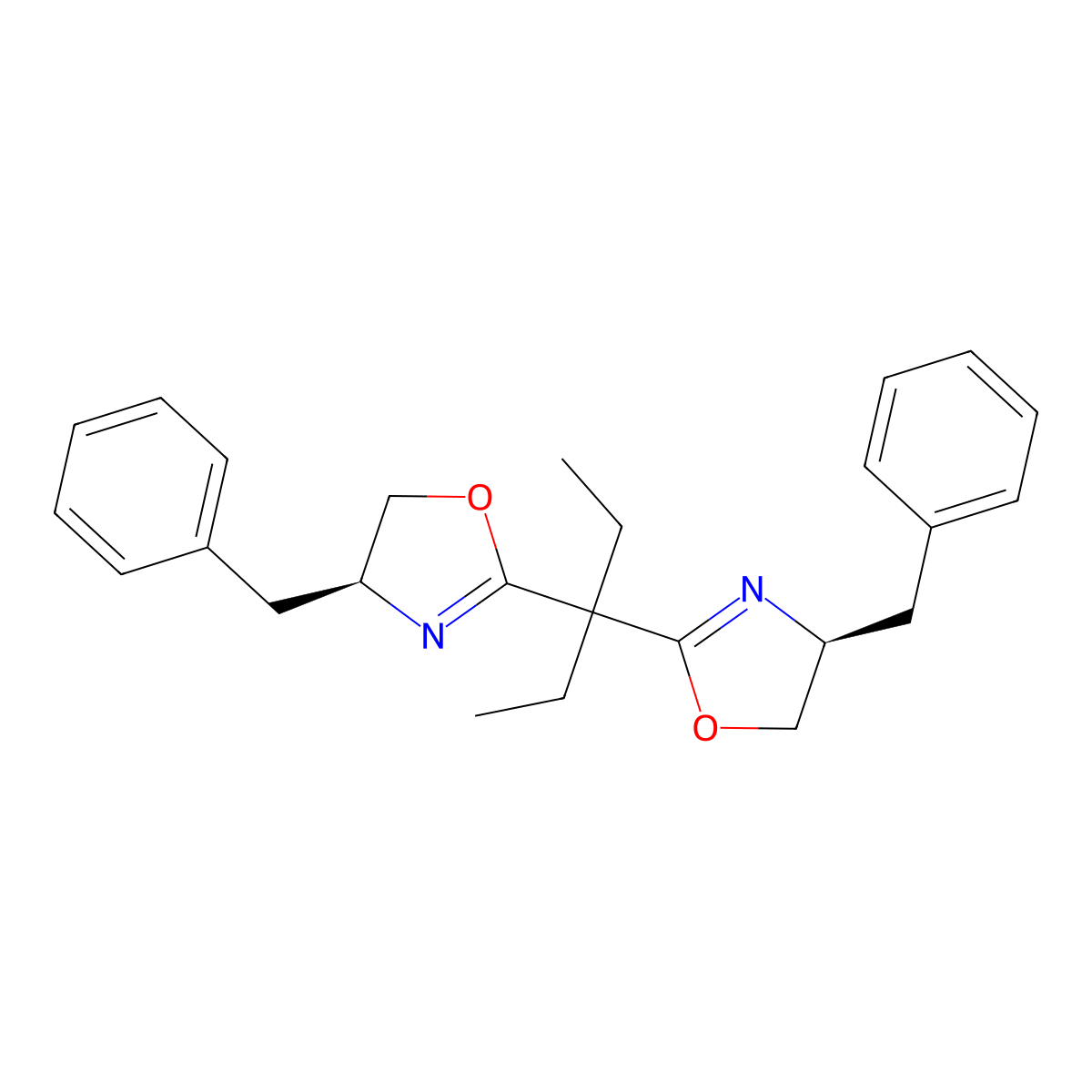 (4S,4'S)-2,2'-(pentane-3,3-diyl)bis(4-benzyl-4,5-dihydrooxazole) molecular structure, CAS 160191-64-0