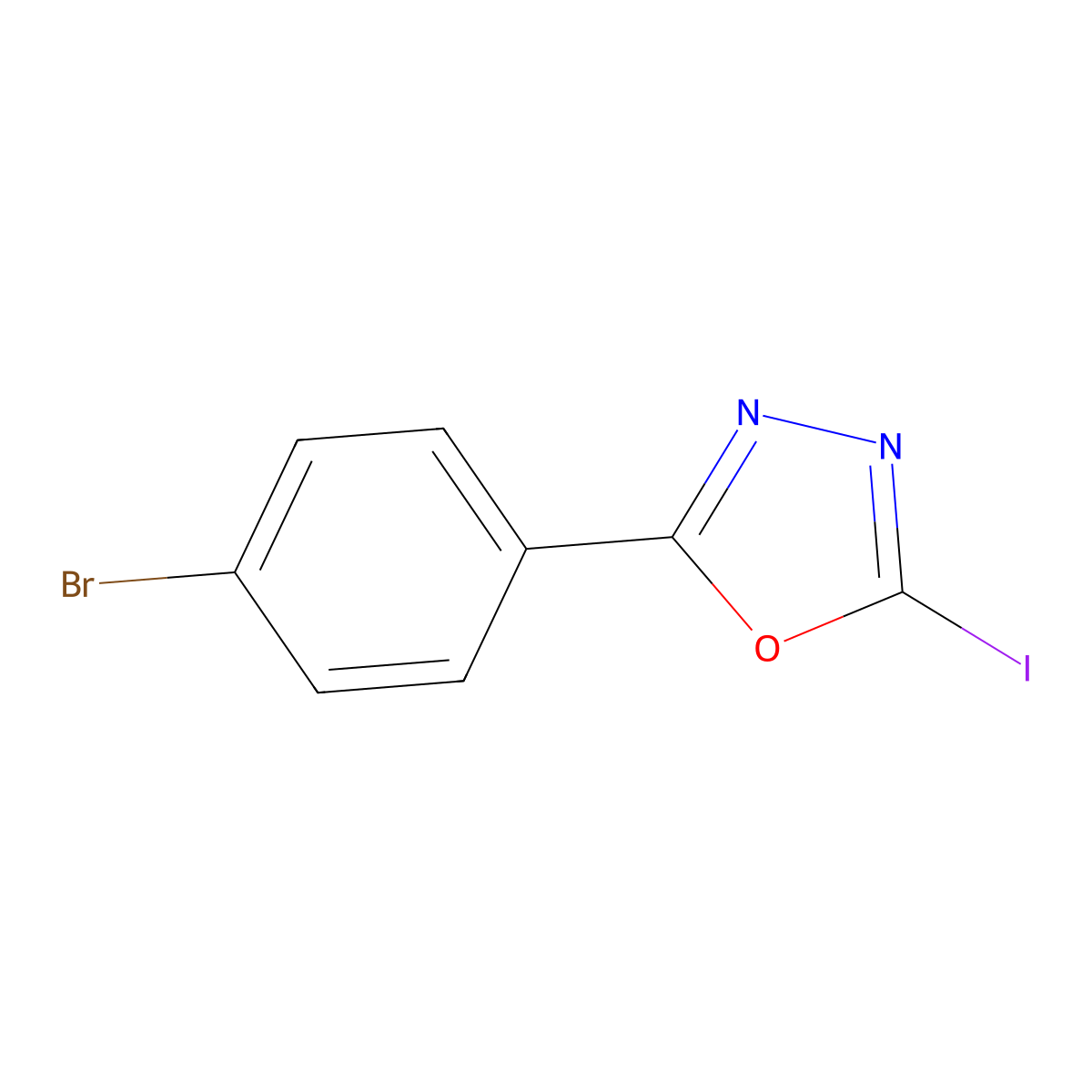 2-(4-Bromophenyl)-5-iodo-1,3,4-oxadiazole molecular structure, CAS 1601979-37-6