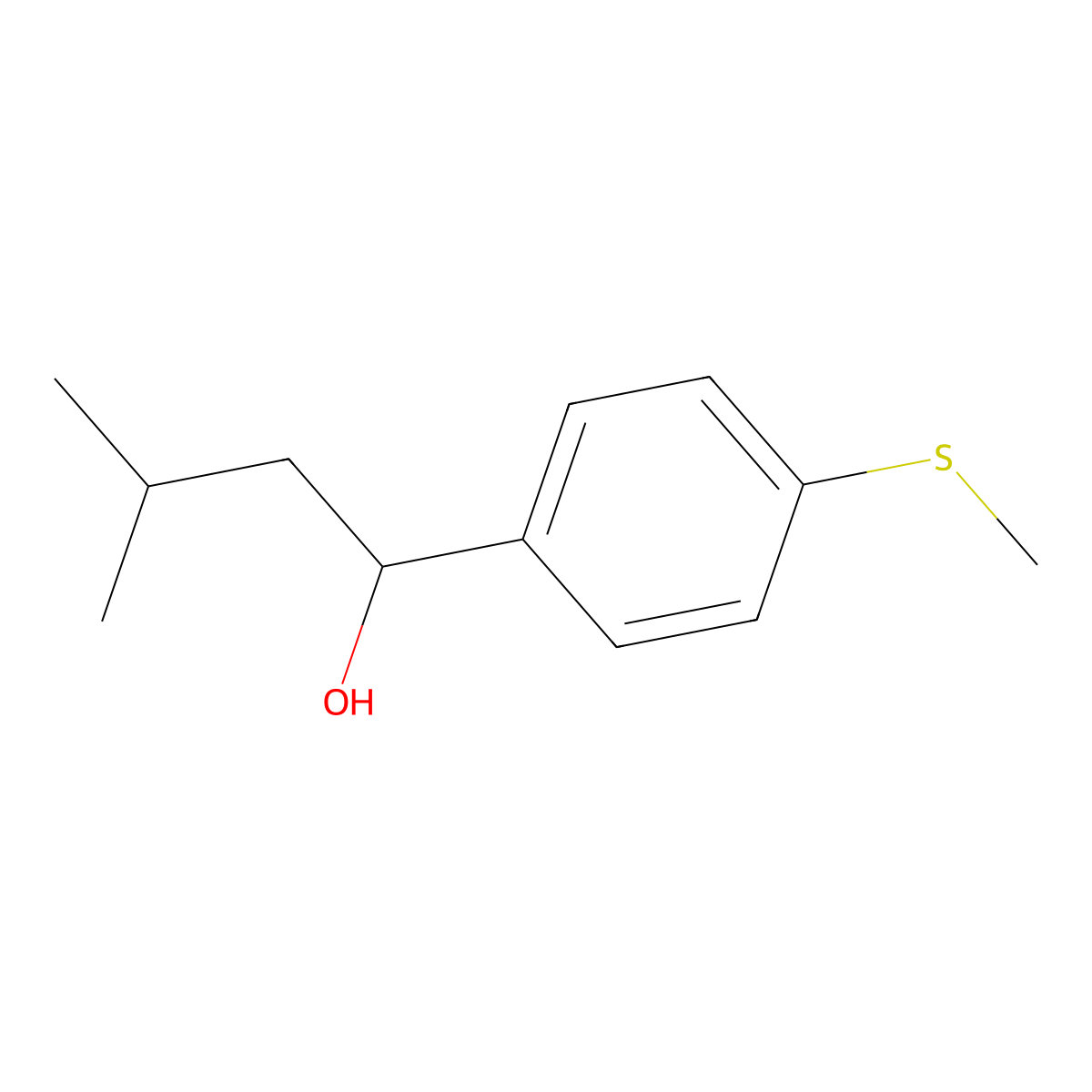 3-Methyl-1-(4-(methylthio)phenyl)butan-1-ol molecular structure, CAS 1601988-57-1