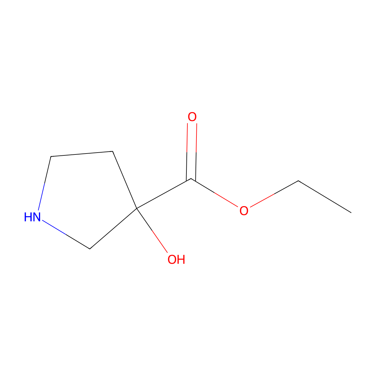 Ethyl 3-hydroxypyrrolidine-3-carboxylate molecular structure, CAS 1602002-23-2