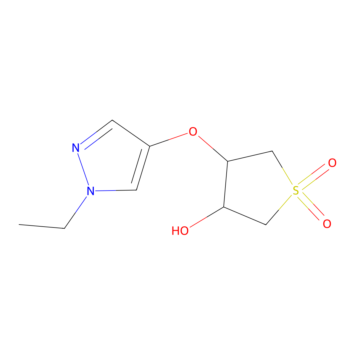 3-[(1-ethyl-1H-pyrazol-4-yl)oxy]-4-hydroxy-1lambda6-thiolane-1,1-dione molecular structure, CAS 1602124-87-7