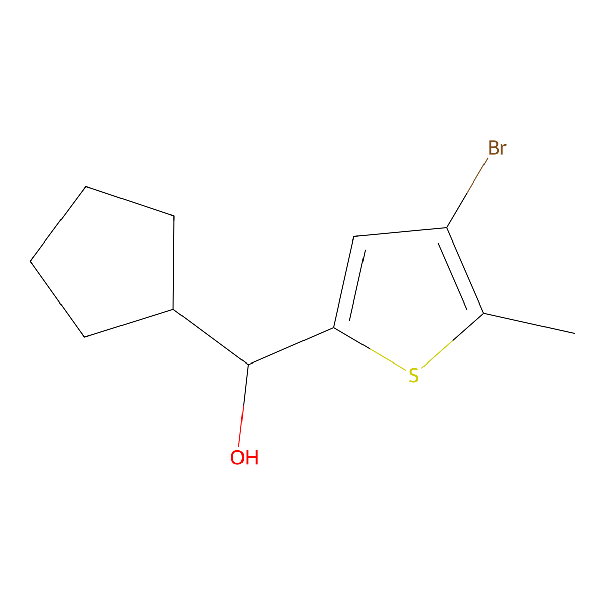 4-Bromo-alpha-cyclopentyl-5-methyl-2-thiophenemethanol molecular structure, CAS 1602128-10-8