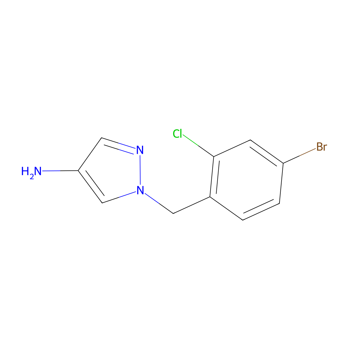 1-[(4-bromo-2-chlorophenyl)methyl]-1H-pyrazol-4-amine molecular structure, CAS 1602185-22-7