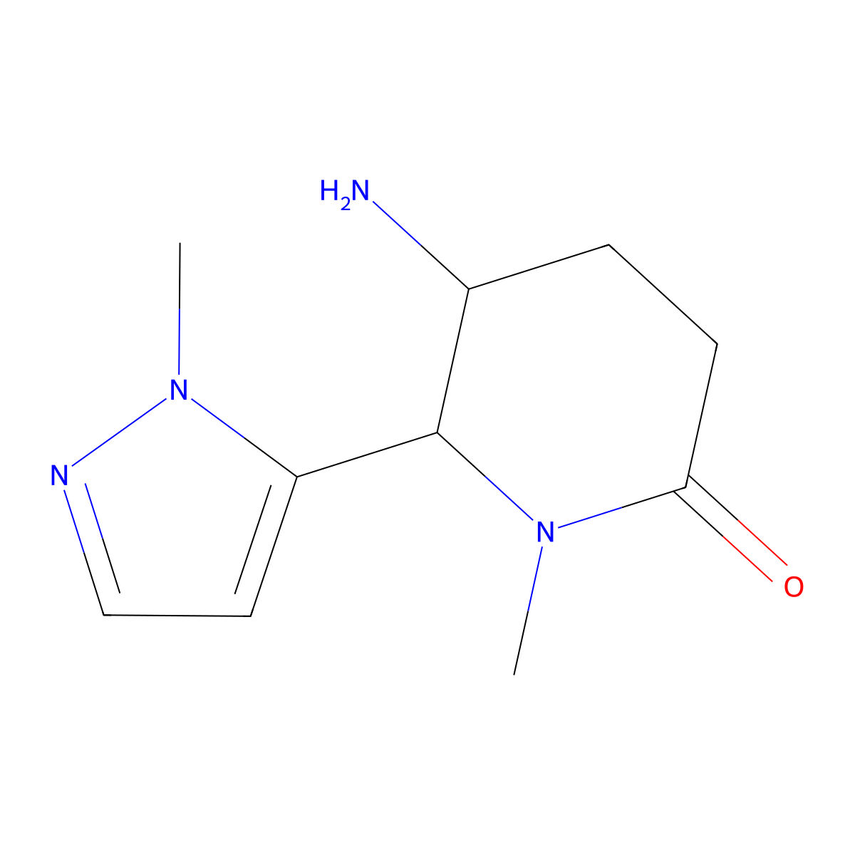 5-Amino-1-methyl-6-(1-methyl-1H-pyrazol-5-yl)piperidin-2-one molecular structure, CAS 1602231-99-1