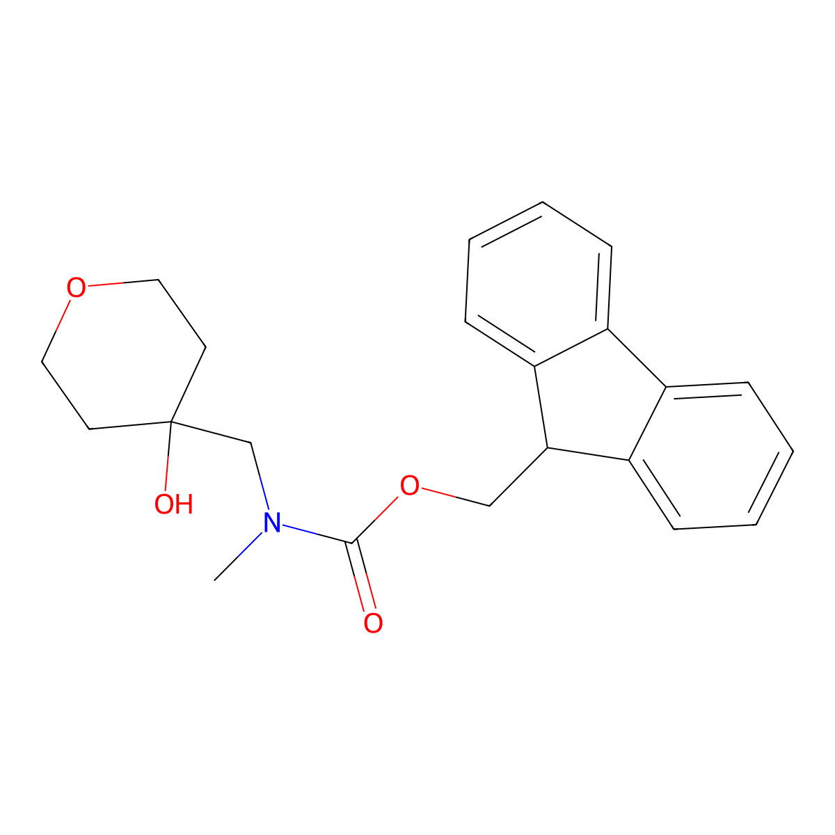 (9H-fluoren-9-yl)methyl N-[(4-hydroxyoxan-4-yl)methyl]-N-methylcarbamate molecular structure, CAS 1602259-34-6