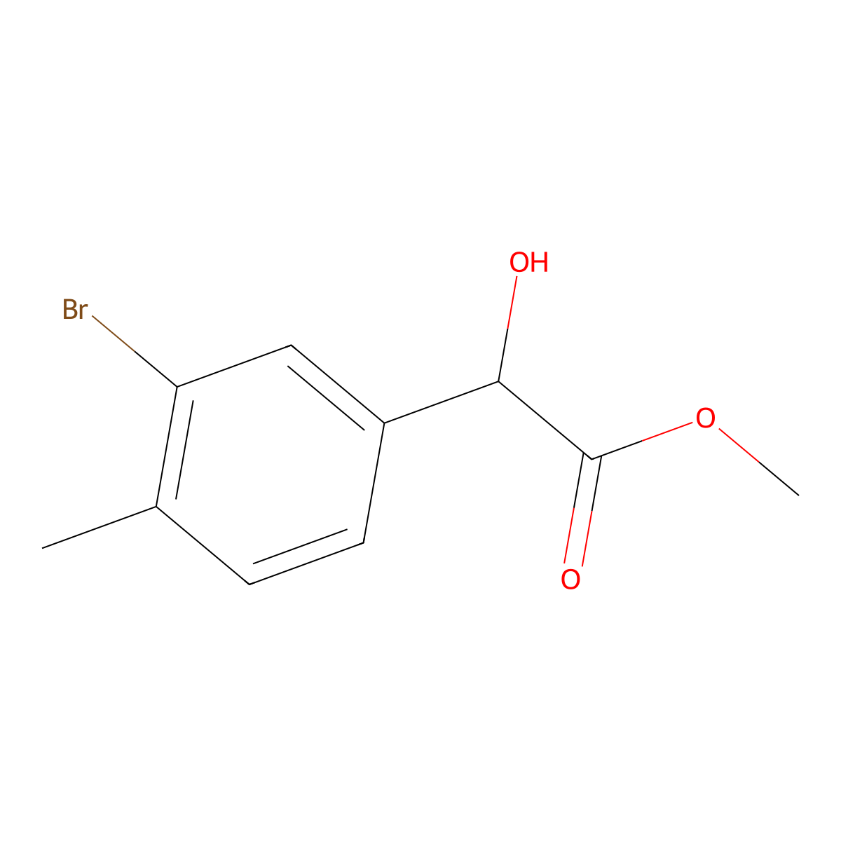 Methyl 2-(3-bromo-4-methylphenyl)-2-hydroxyacetate molecular structure, CAS 1602296-50-3