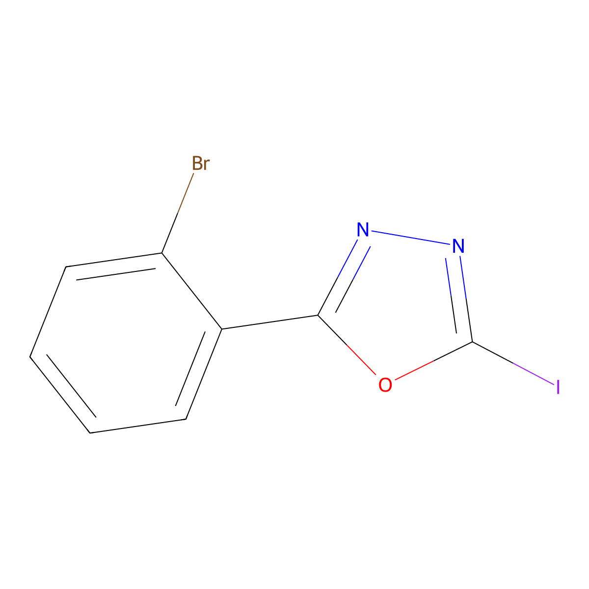 2-(2-Bromophenyl)-5-iodo-1,3,4-oxadiazole molecular structure, CAS 1602318-69-3
