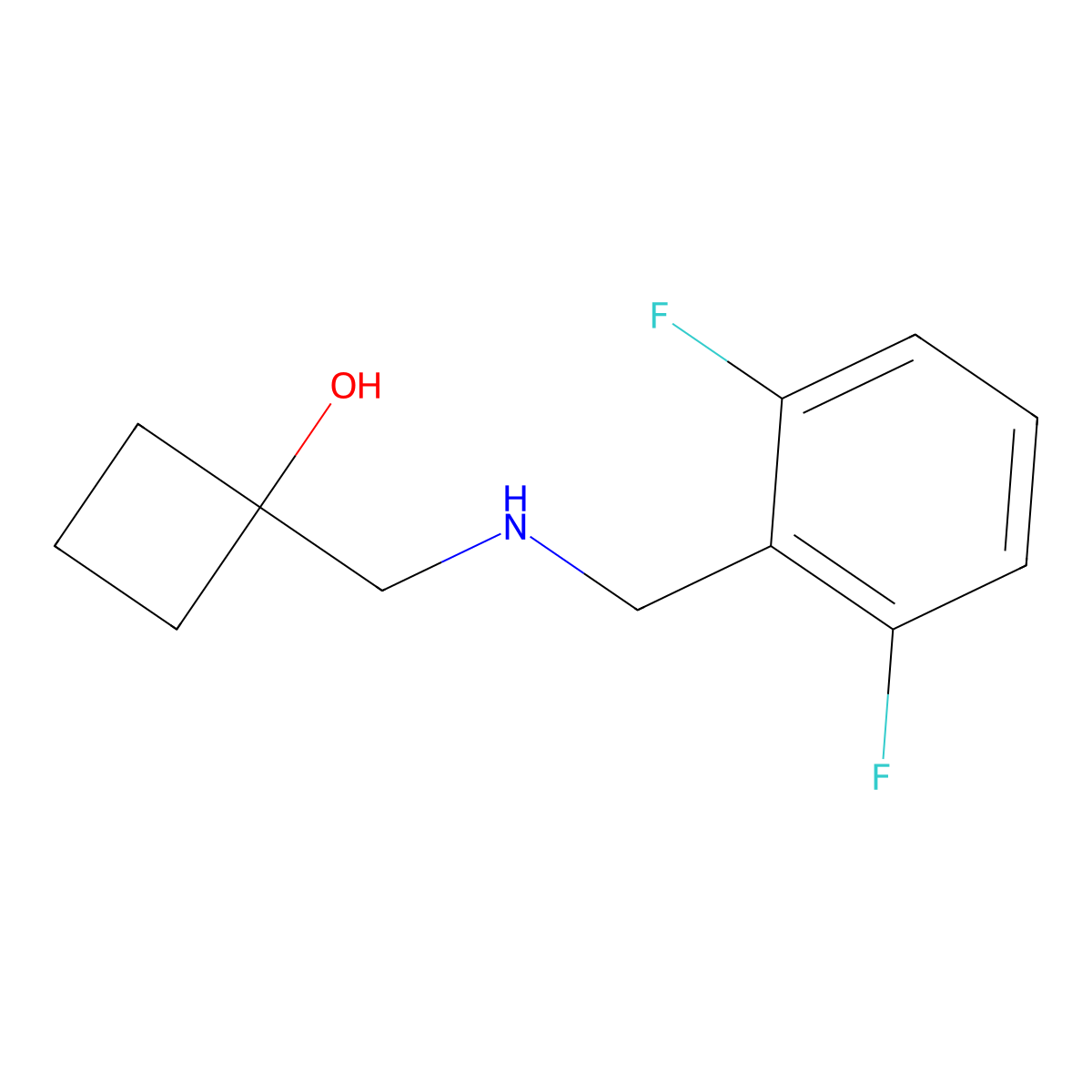 1-({[(2,6-Difluorophenyl)methyl]amino}methyl)cyclobutan-1-ol molecular structure, CAS 1602365-97-8