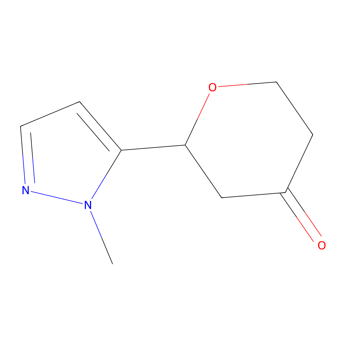 2-(1-methyl-1H-pyrazol-5-yl)oxan-4-one molecular structure, CAS 1602380-78-8