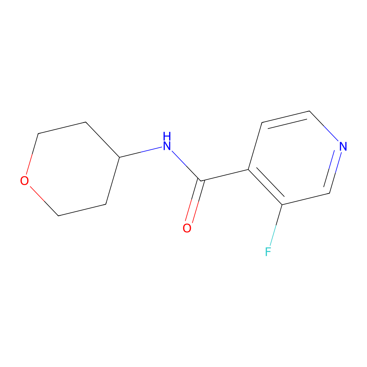 3-fluoro-N-(oxan-4-yl)pyridine-4-carboxamide molecular structure, CAS 1602416-67-0