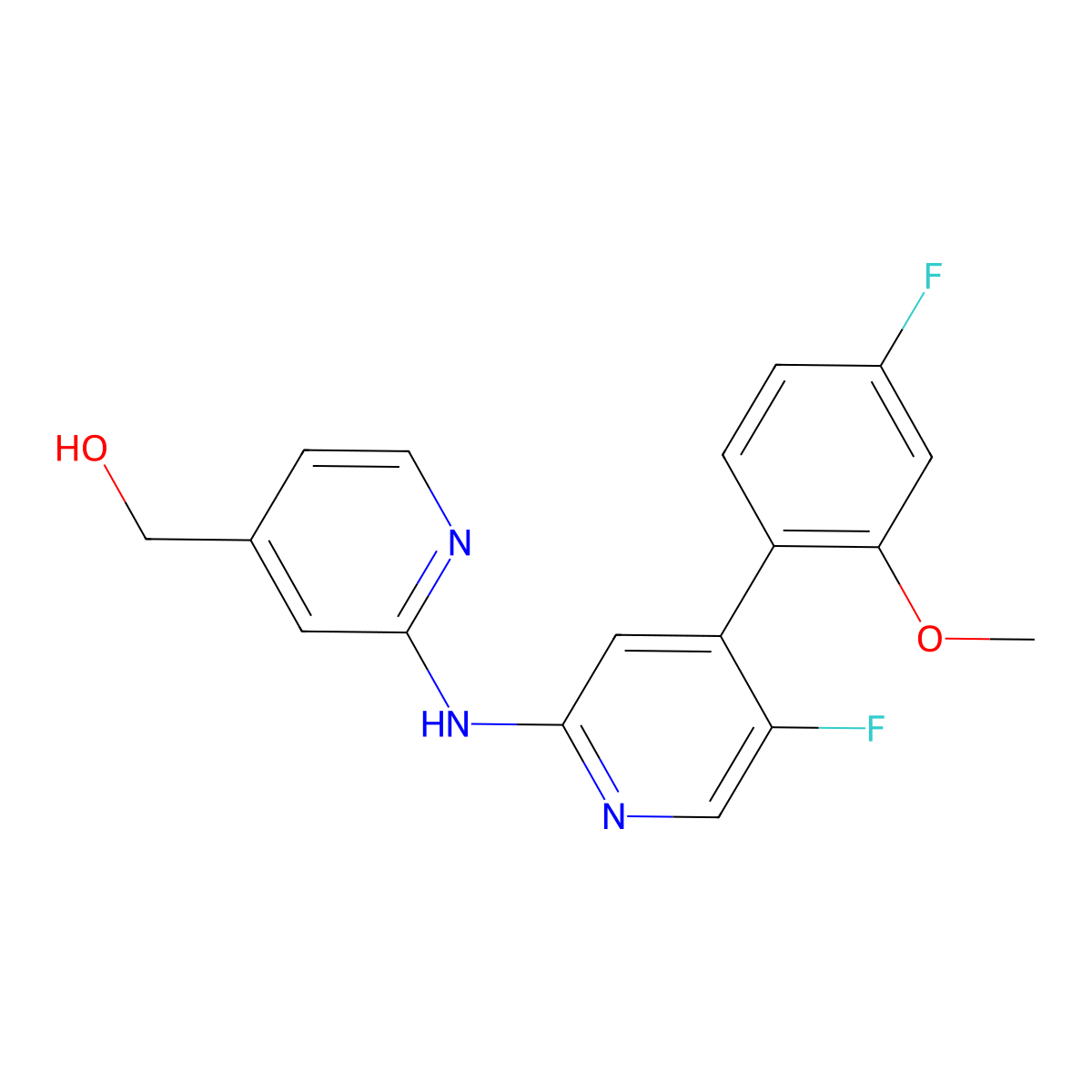 (2-((5-Fluoro-4-(4-fluoro-2-methoxyphenyl)pyridin-2-yl)amino)pyridin-4-yl)methanol molecular structure, CAS 1602486-05-4