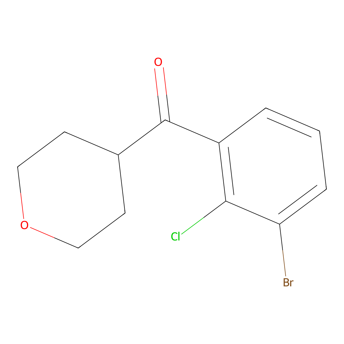 (3-Bromo-2-chlorophenyl)(tetrahydro-2H-pyran-4-yl)methanone molecular structure, CAS 1602526-71-5