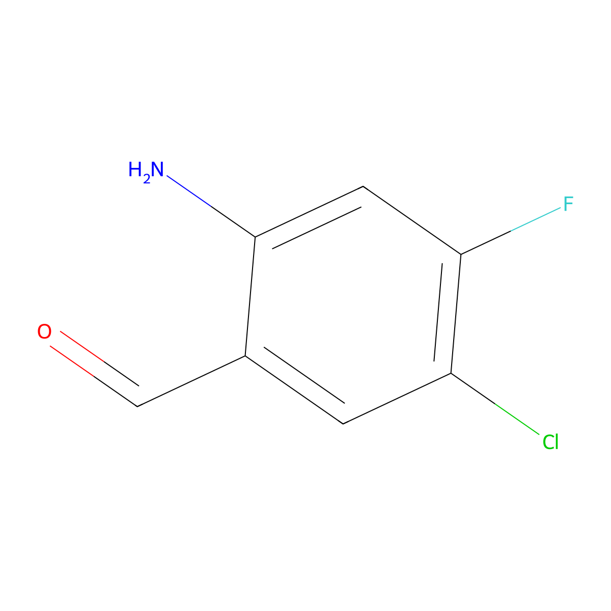 2-Amino-5-chloro-4-fluorobenzaldehyde molecular structure, CAS 1602624-87-2