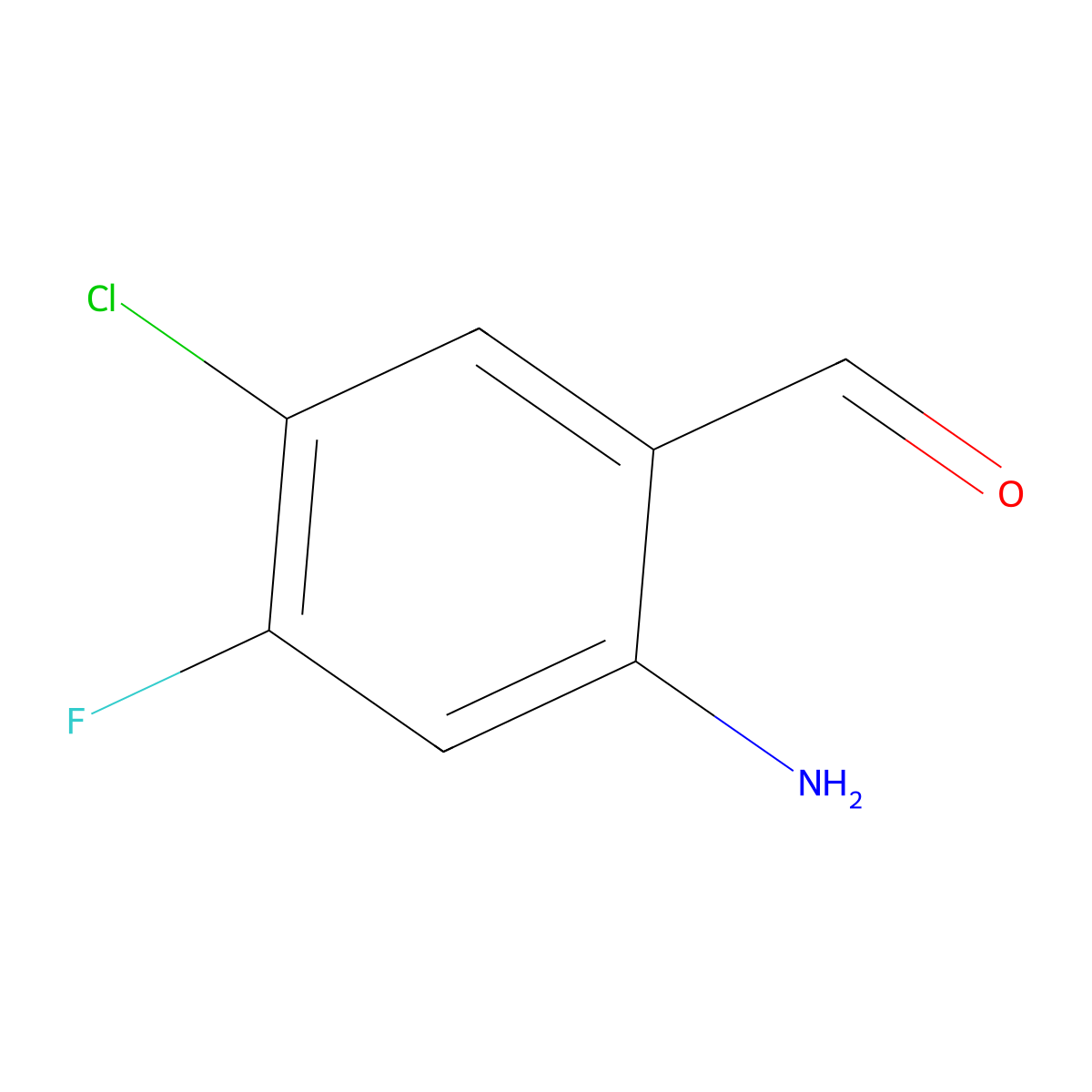 2-Amino-5-chloro-4-fluorobenzaldehyde molecular structure, CAS 1602624-87-2