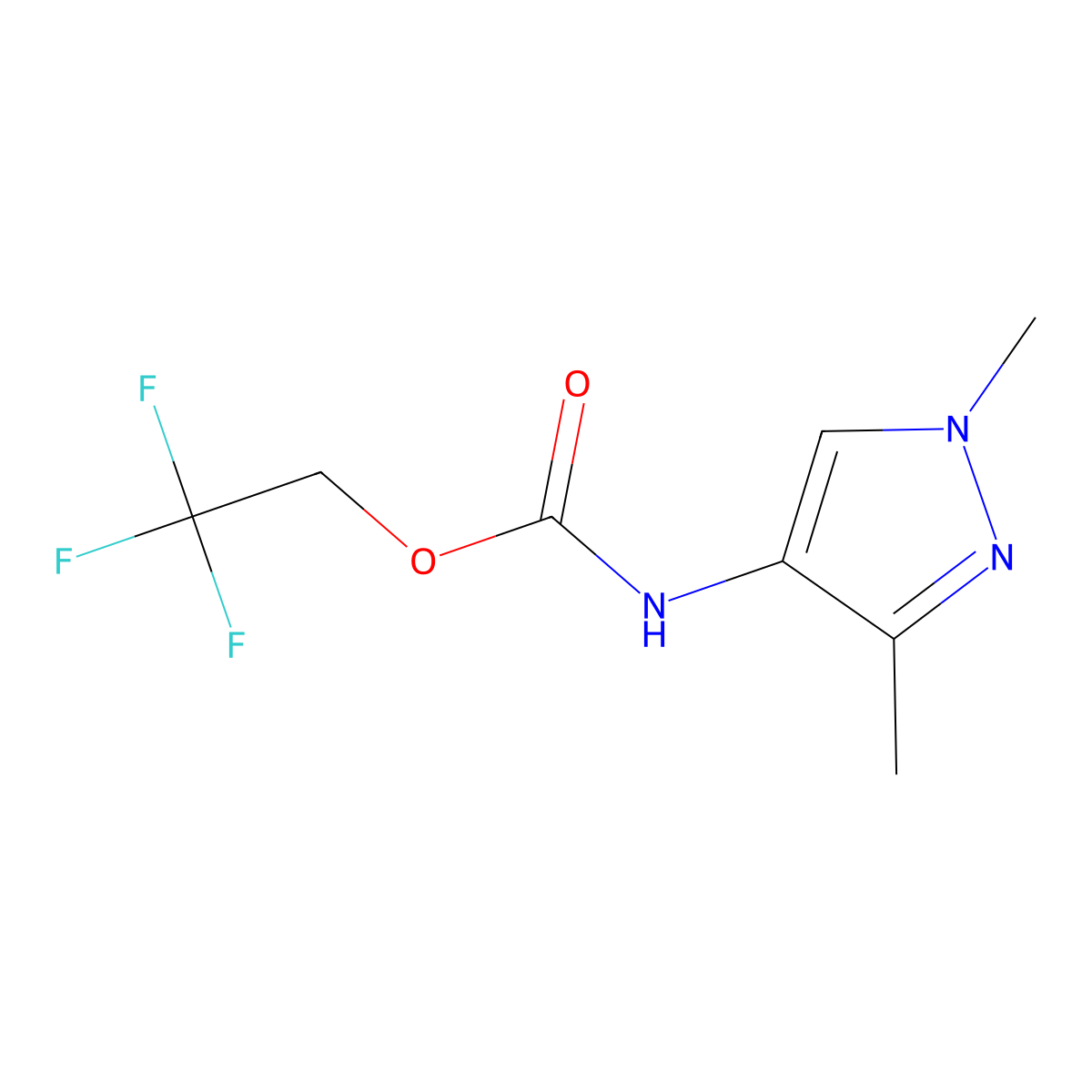 2,2,2-trifluoroethyl N-(1,3-dimethyl-1H-pyrazol-4-yl)carbamate molecular structure, CAS 1602643-96-8