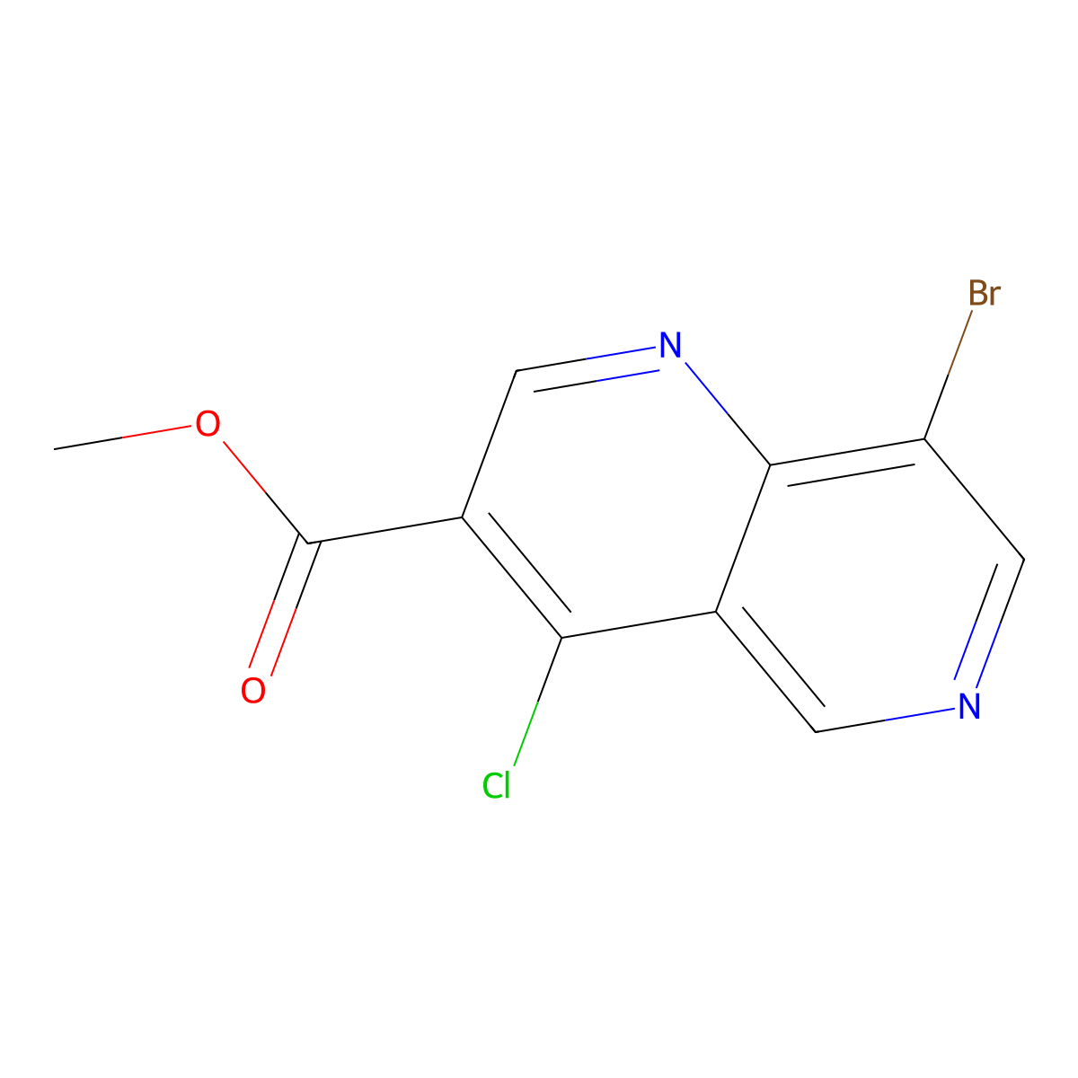 Methyl 8-bromo-4-chloro-1,6-naphthyridine-3-carboxylate molecular structure, CAS 1602765-91-2