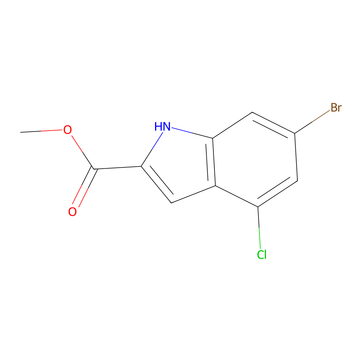 methyl 6-bromo-4-chloro-1H-indole-2-carboxylate molecular structure, CAS 1602867-67-3