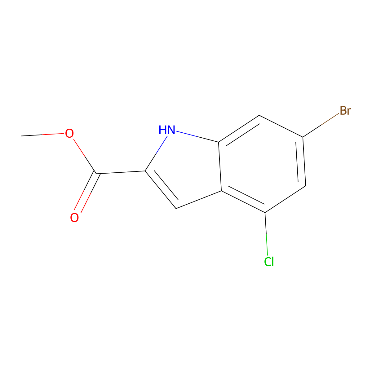 methyl 6-bromo-4-chloro-1H-indole-2-carboxylate molecular structure, CAS 1602867-67-3