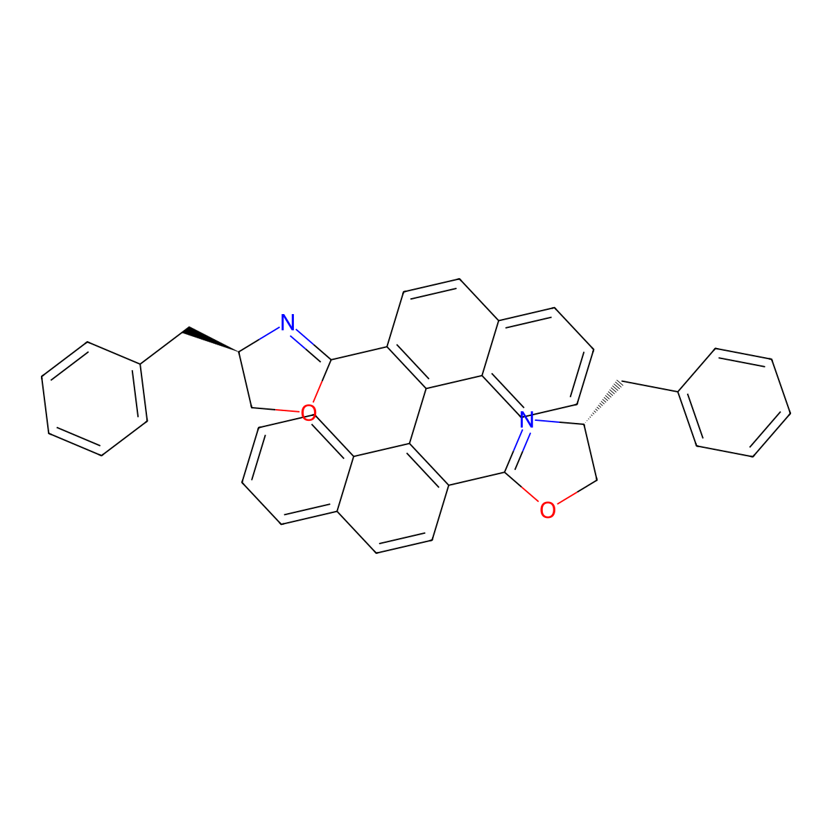 (S)-2,2'-Bis((R)-4-benzyl-4,5-dihydrooxazol-2-yl)-1,1'-binaphthalene molecular structure, CAS 1603007-30-2