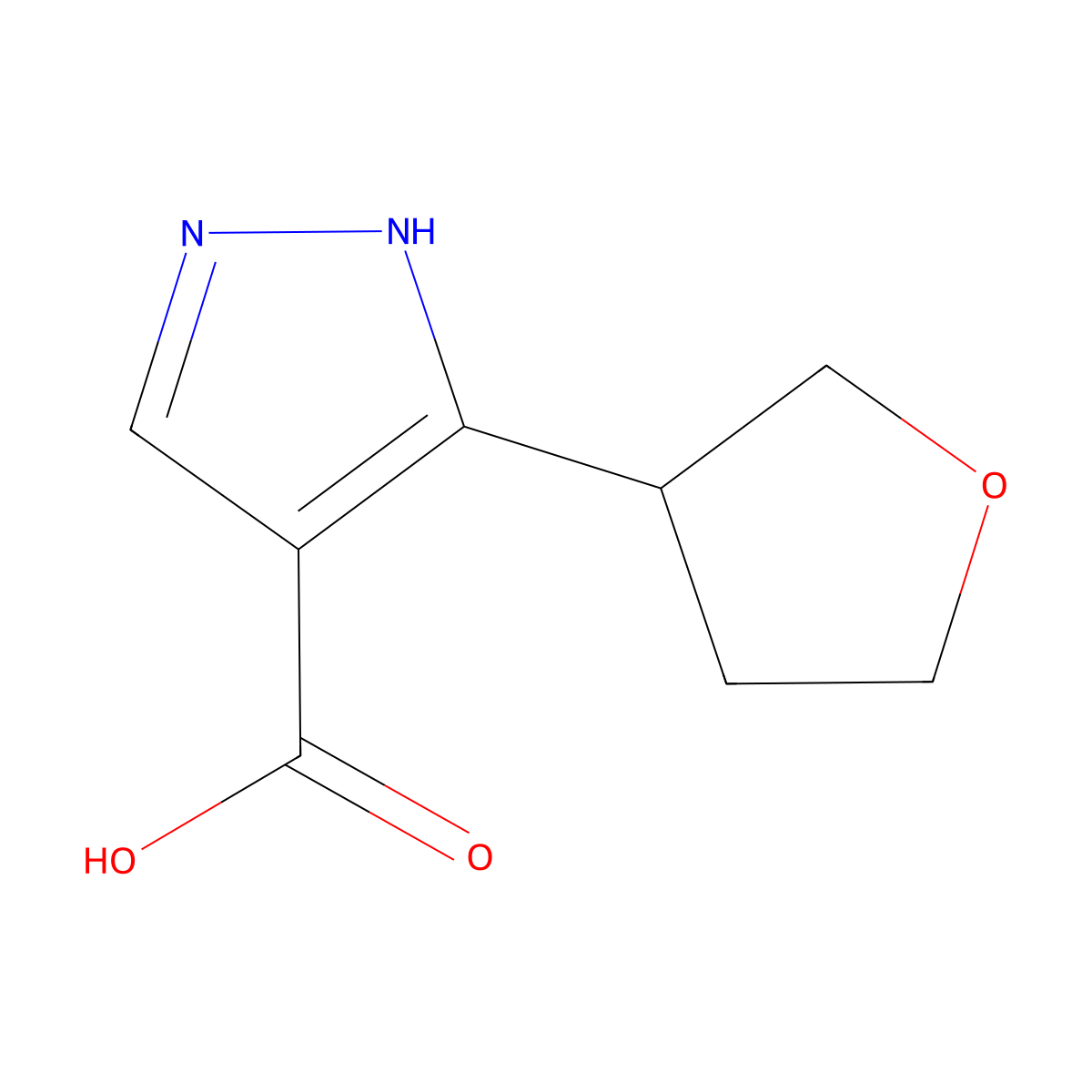 3-(oxolan-3-yl)-1H-pyrazole-4-carboxylic acid molecular structure, CAS 1603041-23-1