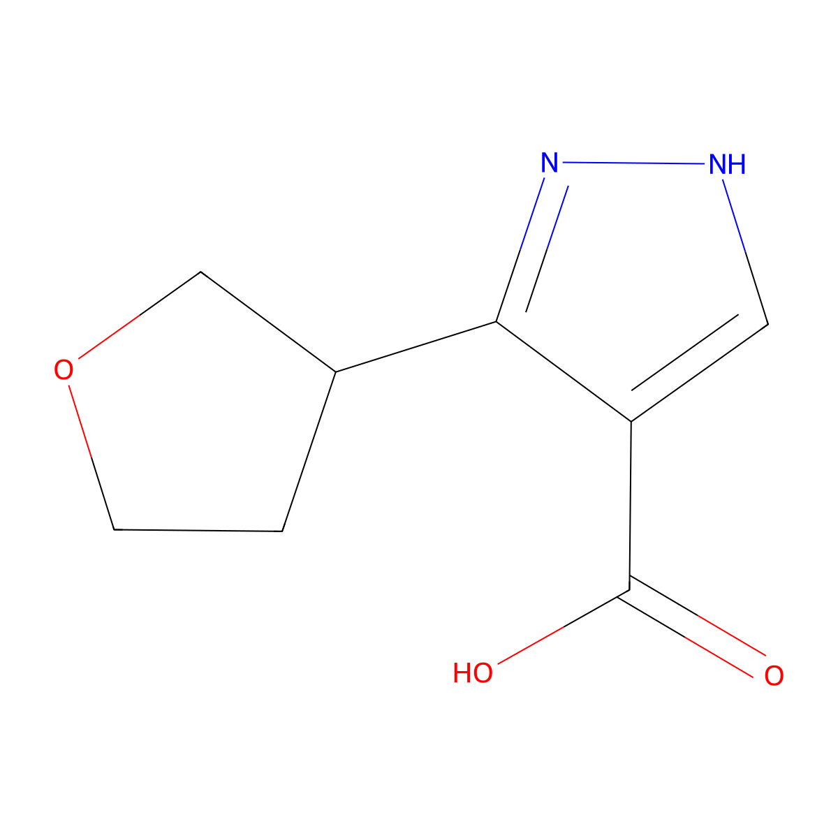 3-(oxolan-3-yl)-1H-pyrazole-4-carboxylic acid molecular structure, CAS 1603041-23-1