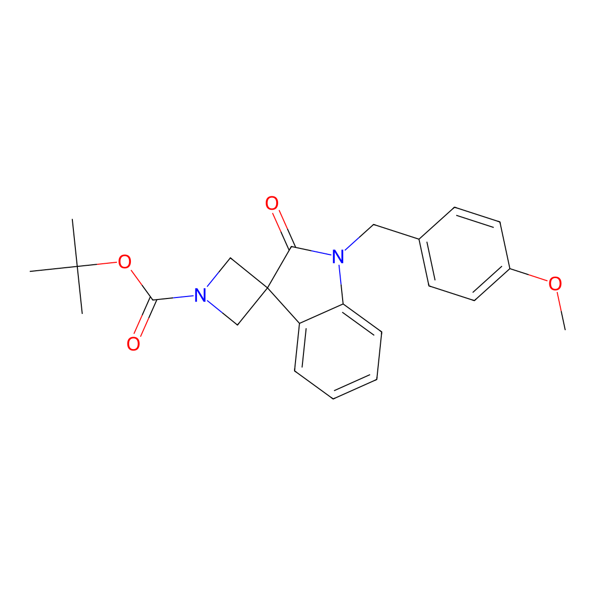 Tert-butyl 1'-(4-methoxybenzyl)-2'-oxospiro[azetidine-3,3'-indoline]-1-carboxylate molecular structure, CAS 1603067-25-9