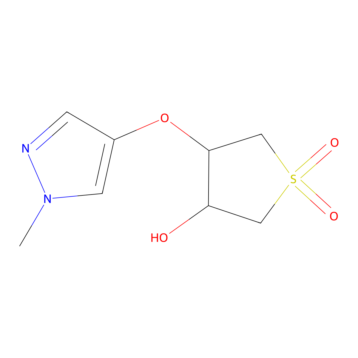 3-hydroxy-4-[(1-methyl-1H-pyrazol-4-yl)oxy]-1lambda6-thiolane-1,1-dione molecular structure, CAS 1603274-34-5
