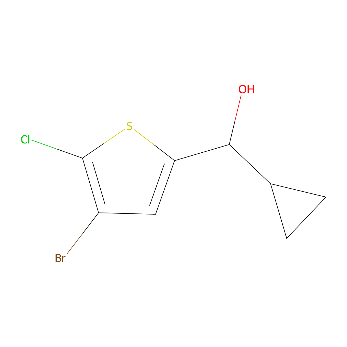 4-Bromo-5-chloro-alpha-cyclopropyl-2-thiophenemethanol molecular structure, CAS 1603283-06-2