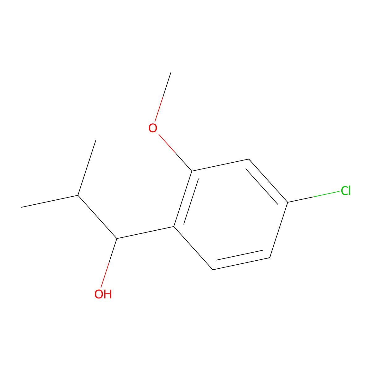 1-(4-Chloro-2-methoxyphenyl)-2-methylpropan-1-ol molecular structure, CAS 1603321-77-2