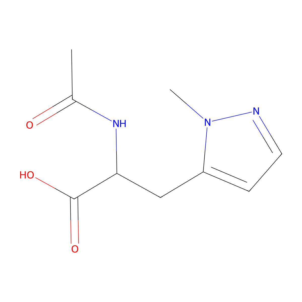 2-acetamido-3-(1-methyl-1H-pyrazol-5-yl)propanoic acid molecular structure, CAS 1603357-13-6
