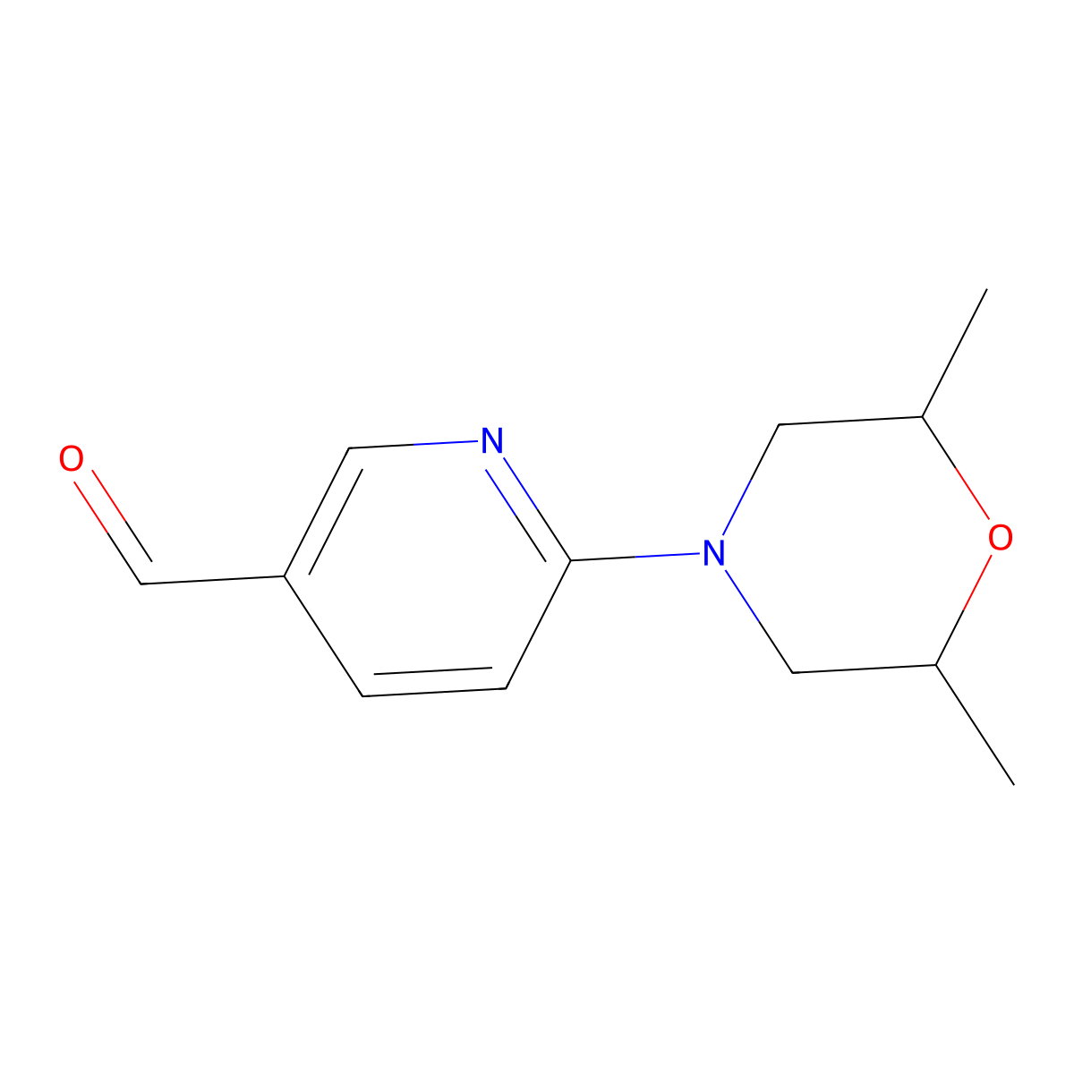 Rel-6-[(2R,6S)-2,6-dimethyl-4-morpholinyl]-3-pyridinecarboxaldehyde molecular structure, CAS 1603366-39-7