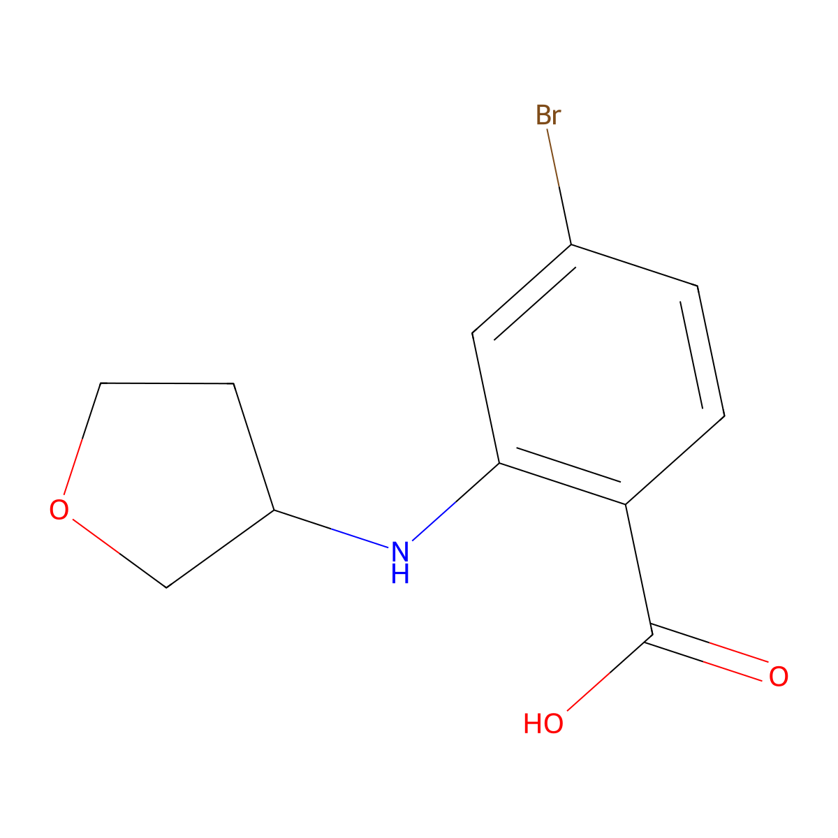 4-Bromo-2-[(oxolan-3-yl)amino]benzoic acid molecular structure, CAS 1603376-35-7
