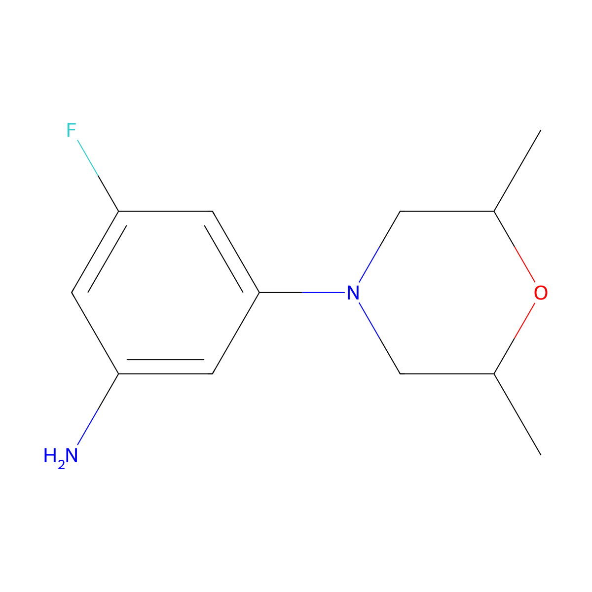 rac-3-[(2R,6S)-2,6-dimethylmorpholin-4-yl]-5-fluoroaniline molecular structure, CAS 1603409-00-2