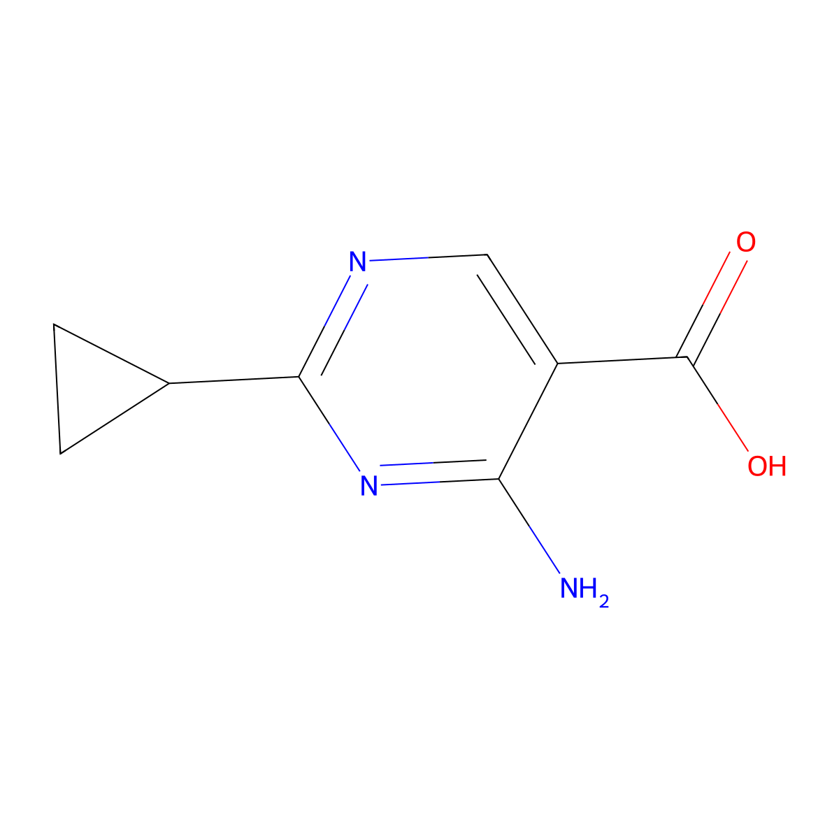 4-Amino-2-cyclopropylpyrimidine-5-carboxylic acid molecular structure, CAS 1603463-40-6