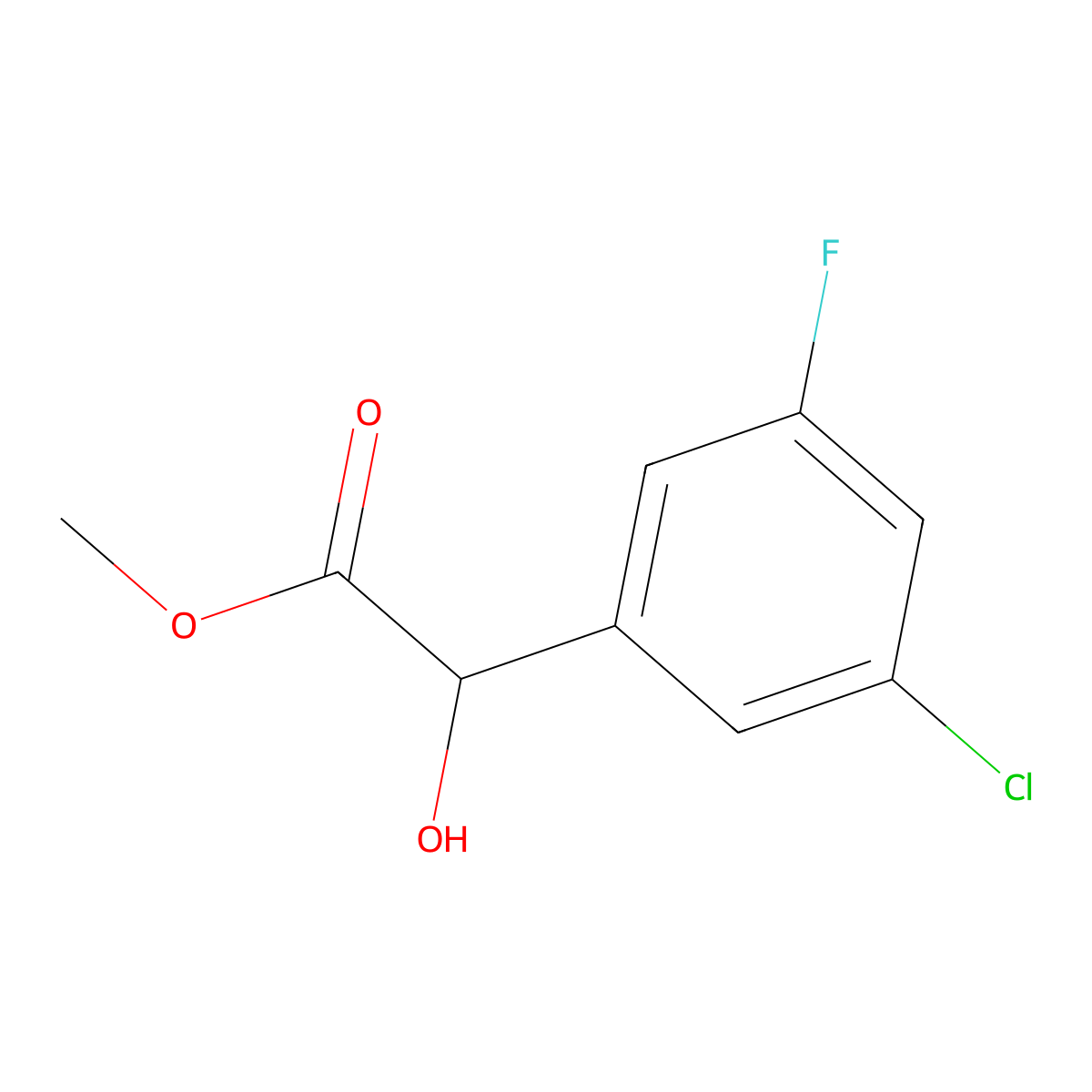 Methyl 2-(3-chloro-5-fluorophenyl)-2-hydroxyacetate molecular structure, CAS 1603537-97-8