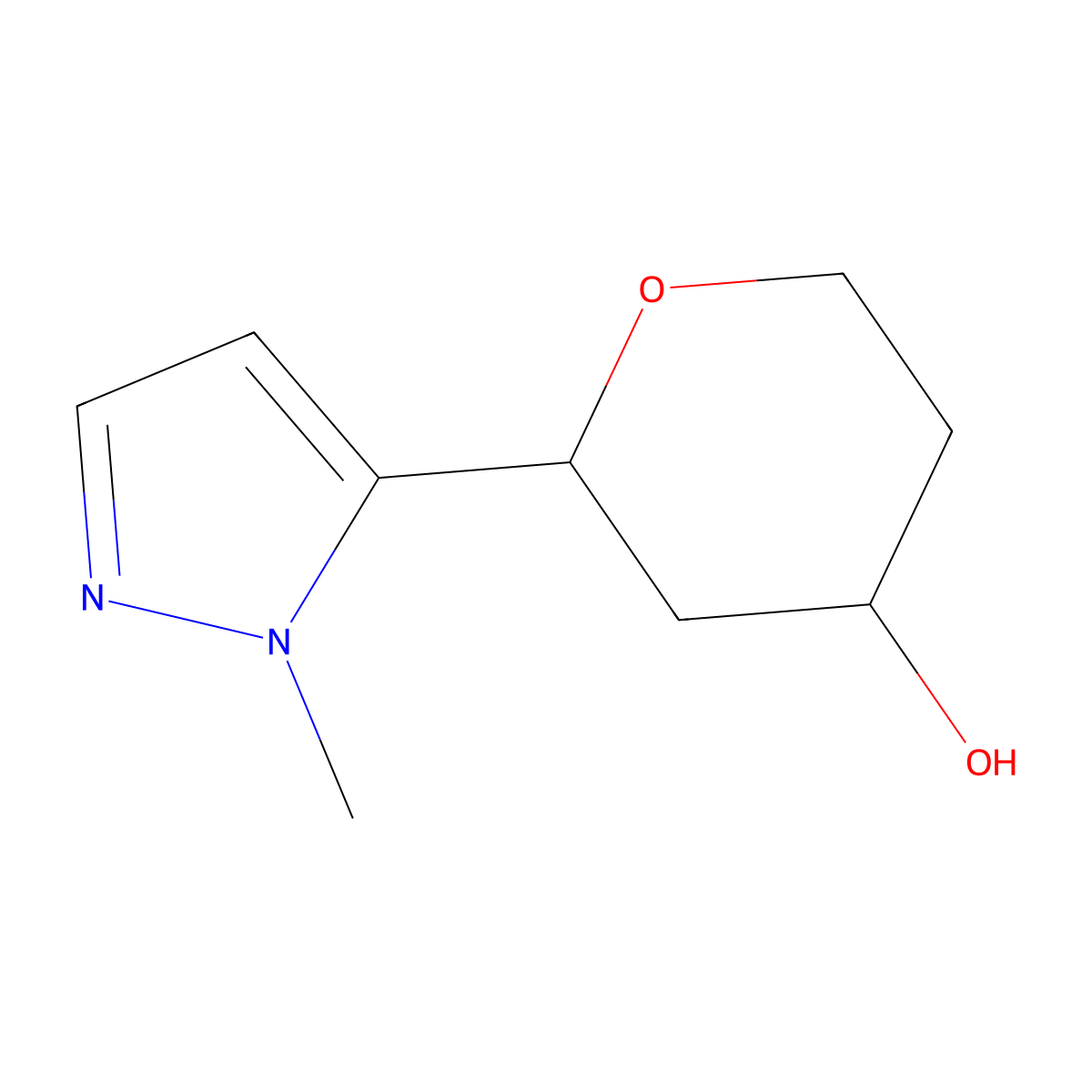 2-(2-Methylpyrazol-3-yl)oxan-4-ol molecular structure, CAS 1603594-85-9