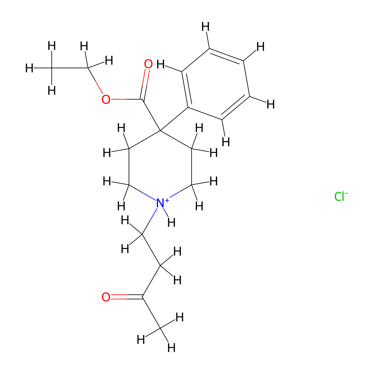 4-Piperidinecarboxylic acid, 1-(3-oxobutyl)-4-phenyl-, ethyl ester, hydrochloride (1:1) molecular structure, CAS 16036-86-5