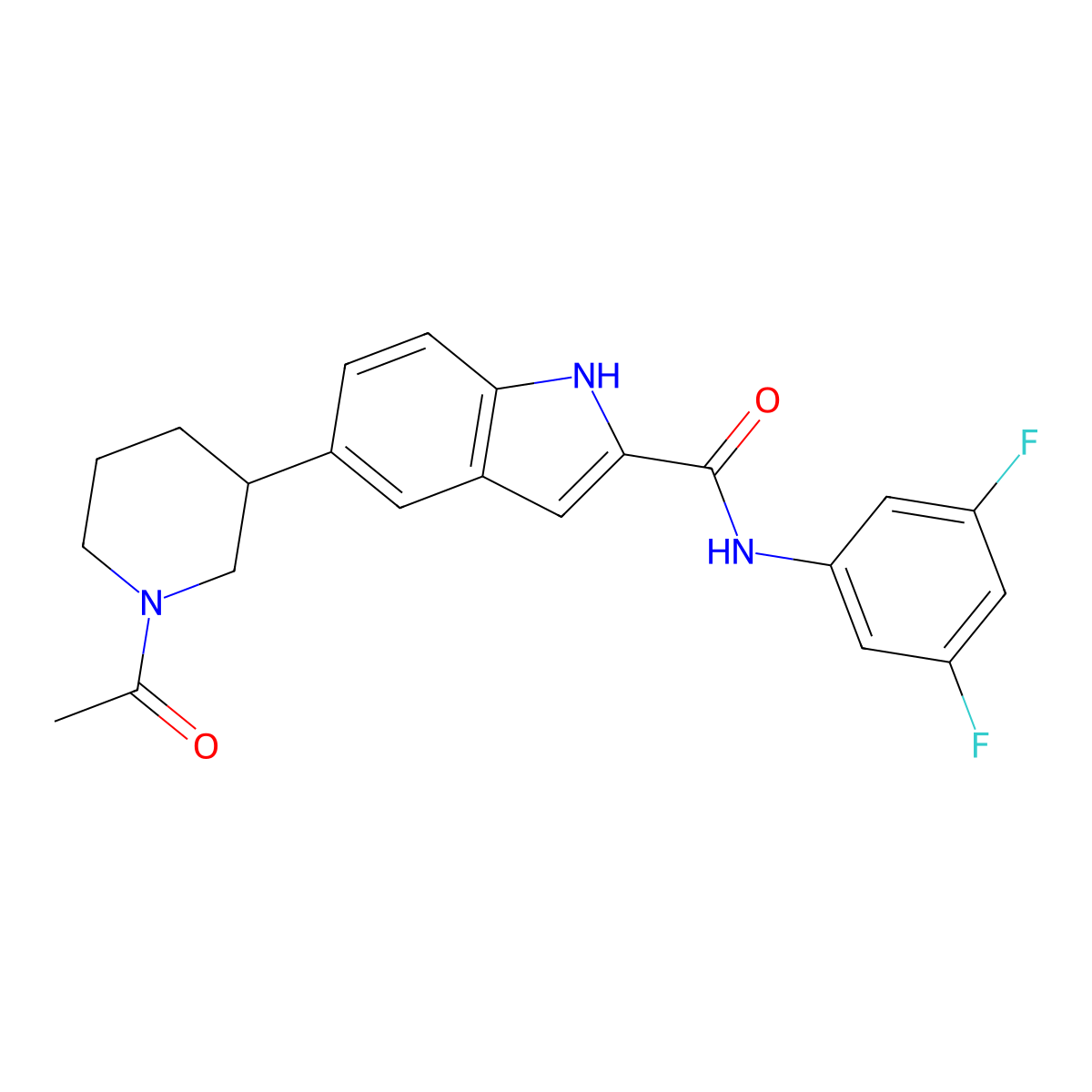 5-[(3S)-1-acetylpiperidin-3-yl]-N-(3,5-difluorophenyl)-1H-indole-2-carboxamide molecular structure, CAS 1603833-56-2