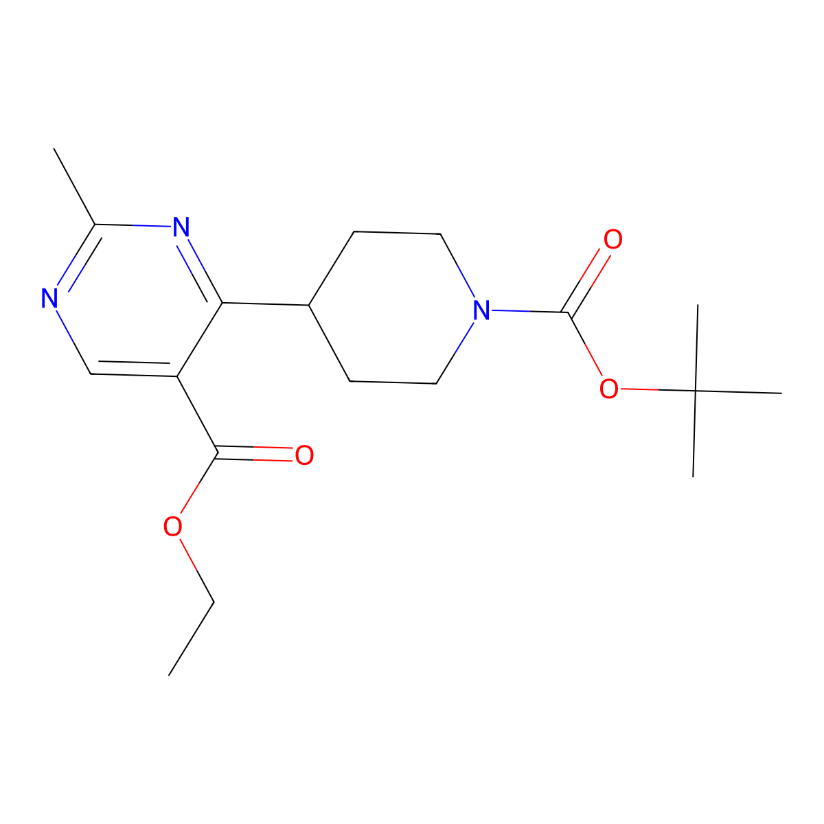 Ethyl 4-(1-(tert-butoxycarbonyl)piperidin-4-yl)-2-methylpyrimidine-5-carboxylate molecular structure, CAS 1603907-34-1