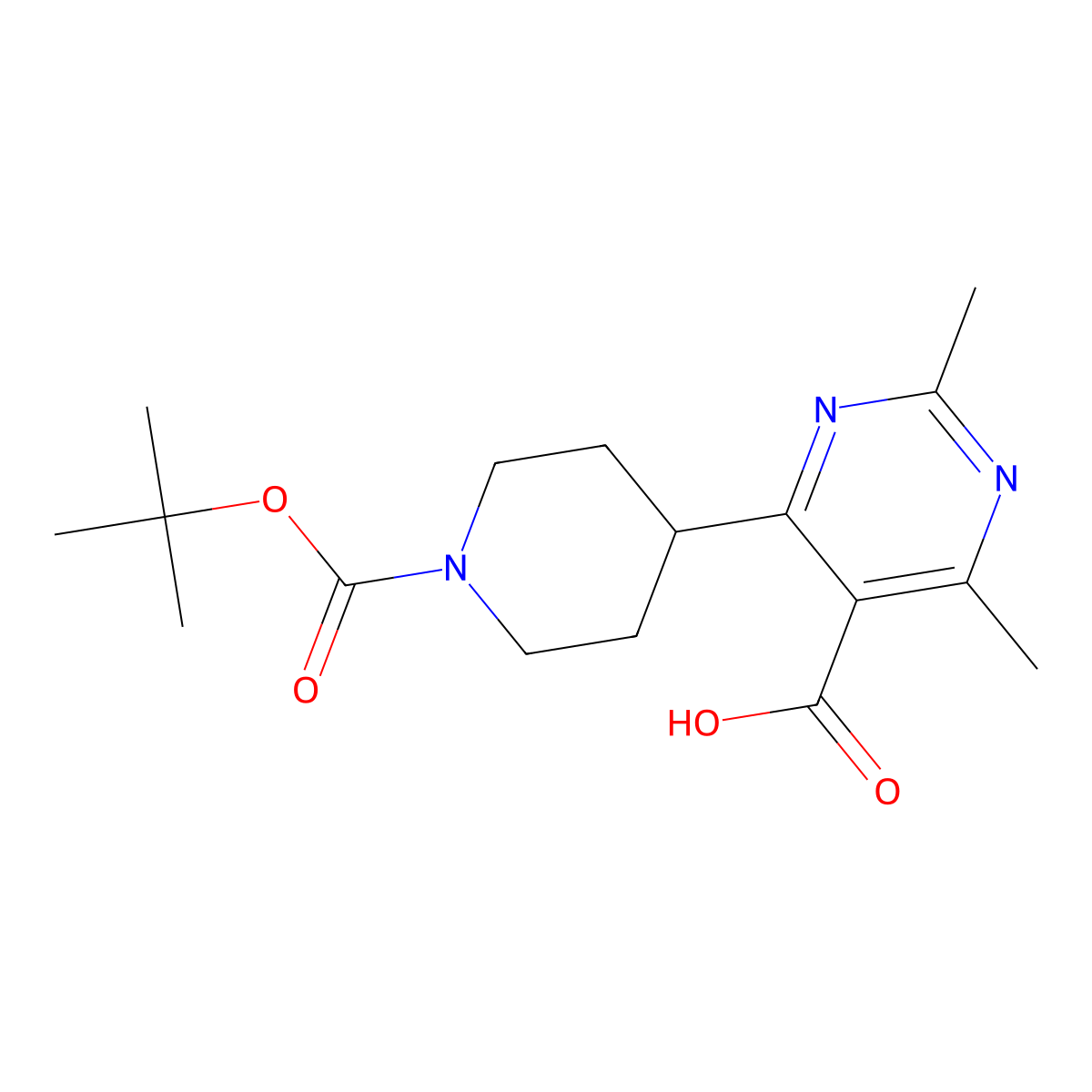 4-(1-Boc-piperidin-4-yl)-2,6-dimethylpyrimidine-5-carboxylic acid molecular structure, CAS 1603908-76-4