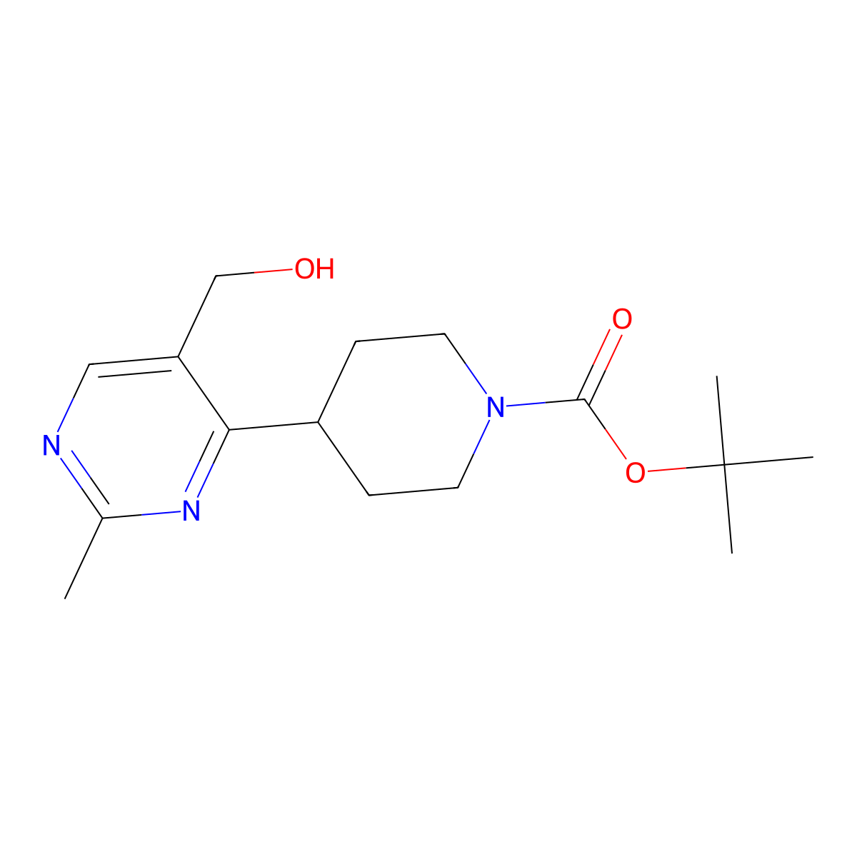 Tert-butyl 4-(5-(hydroxymethyl)-2-methylpyrimidin-4-yl)piperidine-1-carboxylate molecular structure, CAS 1603909-38-1