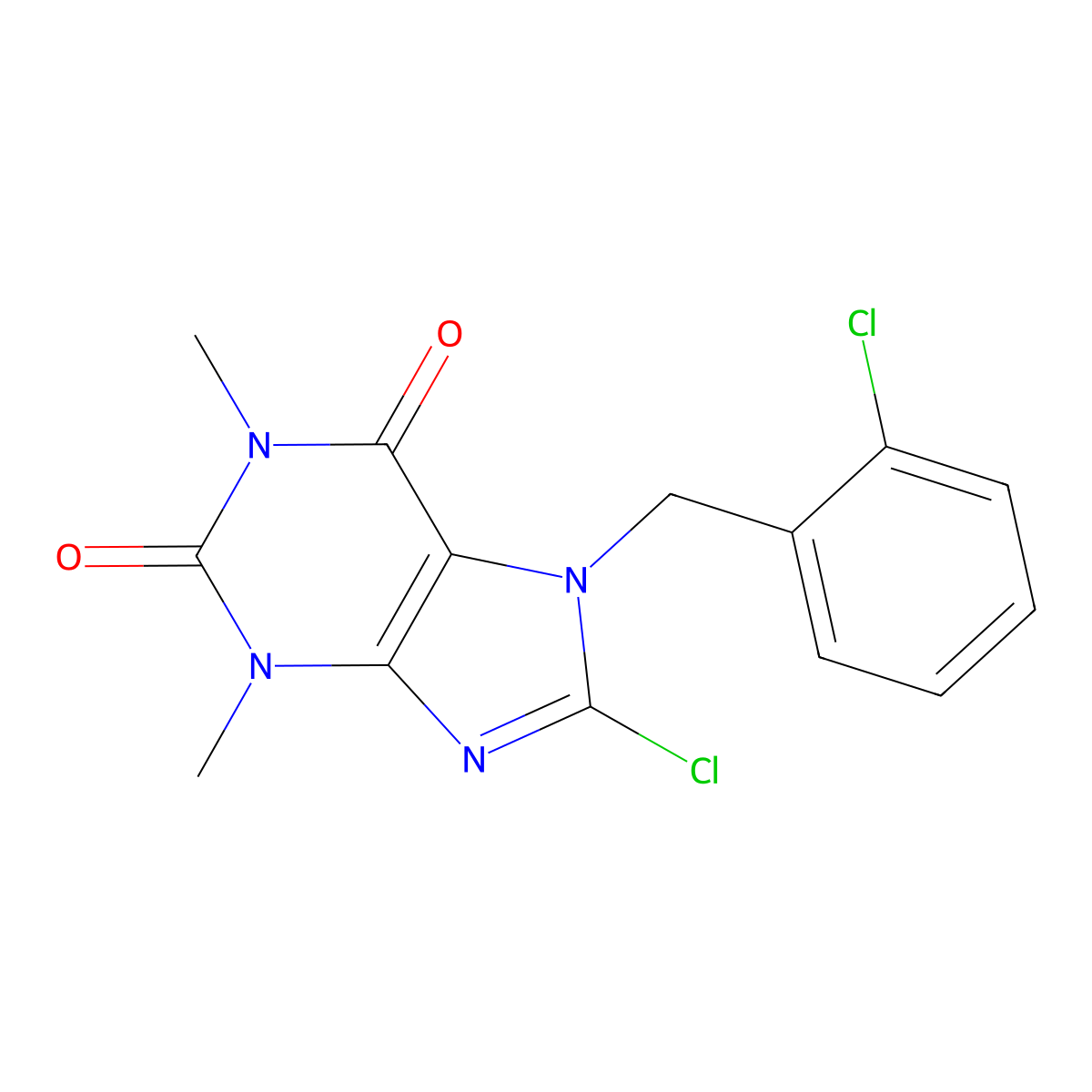 8-chloro-7-(2-chlorobenzyl)-1,3-dimethyl-3,7-dihydro-1H-purine-2,6-dione molecular structure, CAS 1604-77-9