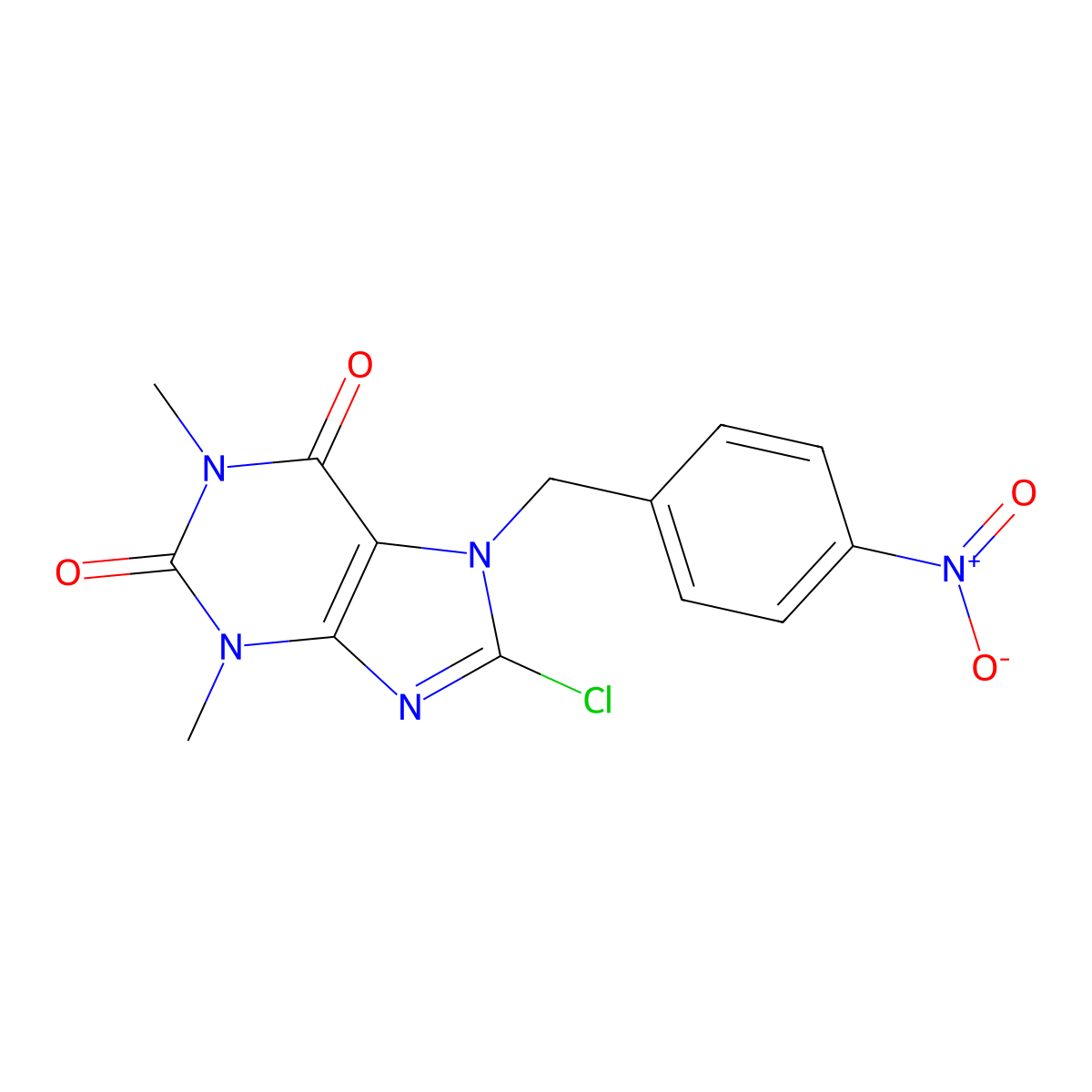 8-Chloro-1,3-dimethyl-7-(4-nitrobenzyl)-3,7-dihydro-1H-purine-2,6-dione molecular structure, CAS 1604-79-1