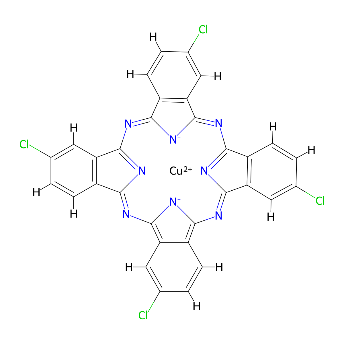 (2,9,16,23-tetrachloro-29H,31H-phthalocyaninato(2-)-N29,N30,N31,N32)copper molecular structure, CAS 16040-69-0