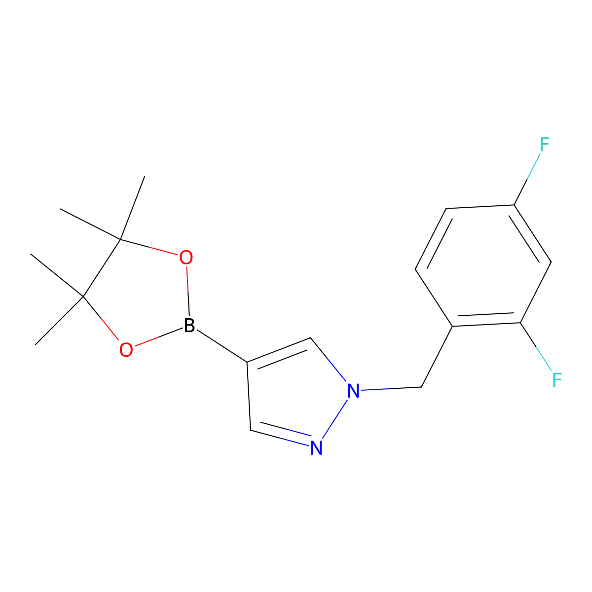 1-(2,4-Difluorobenzyl)-4-(4,4,5,5-tetramethyl-1,3,2-dioxaborolan-2-yl)-1H-pyrazole molecular structure, CAS 1604036-64-7