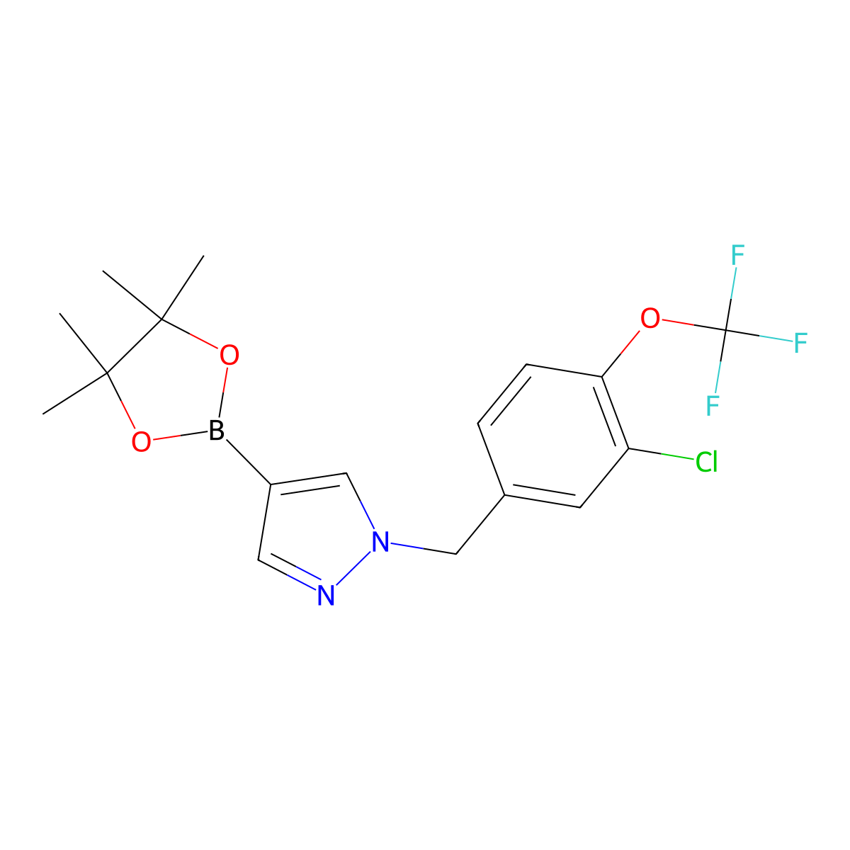1-(3-Chloro-4-(trifluoromethoxy)benzyl)-4-(4,4,5,5-tetramethyl-1,3,2-dioxaborolan-2-yl)-1H-pyrazole molecular structure, CAS 1604036-66-9
