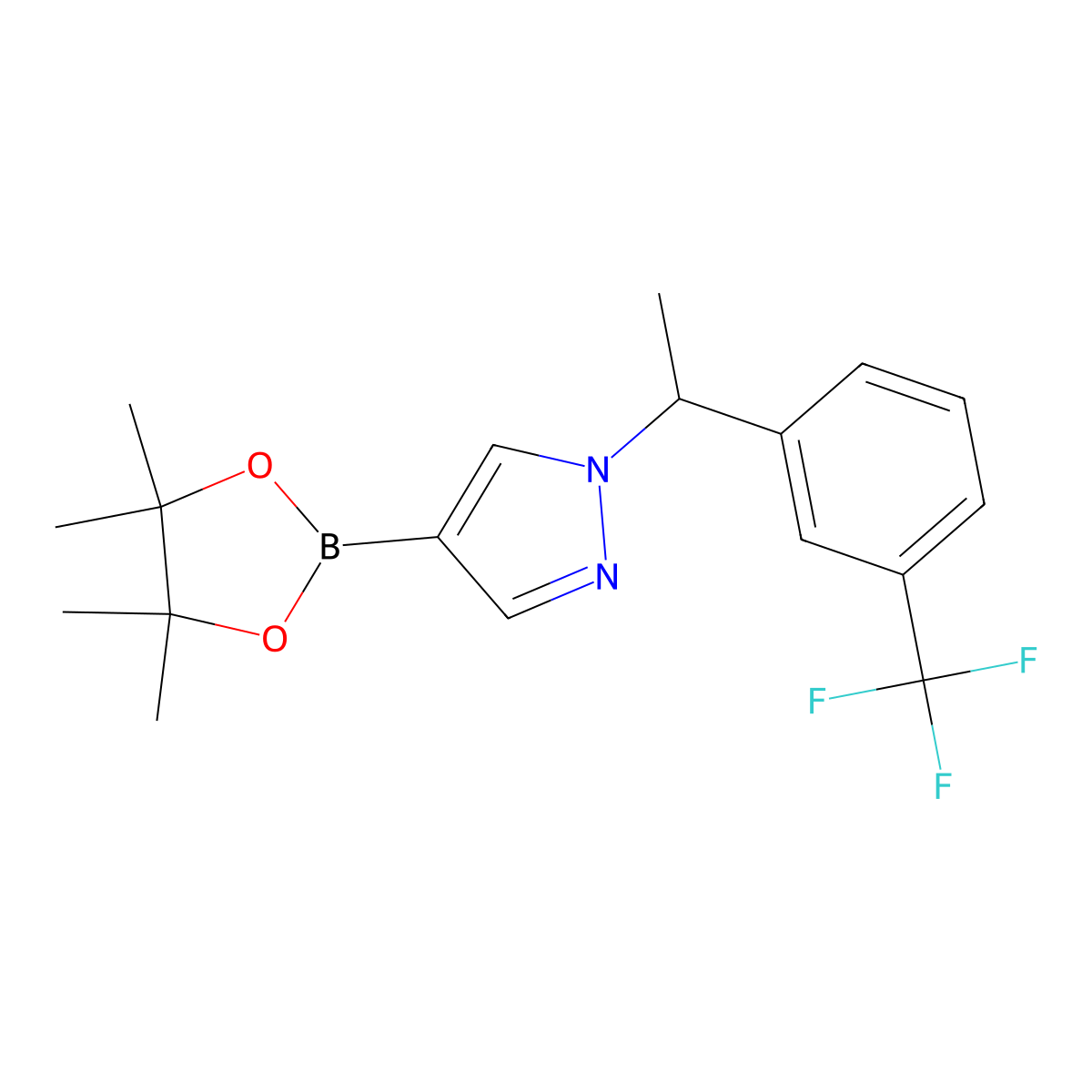 4-(4,4,5,5-Tetramethyl-1,3,2-dioxaborolan-2-yl)-1-(1-(3-(trifluoro-methyl)phenyl)ethyl)-1H-pyrazole molecular structure, CAS 1604036-71-6
