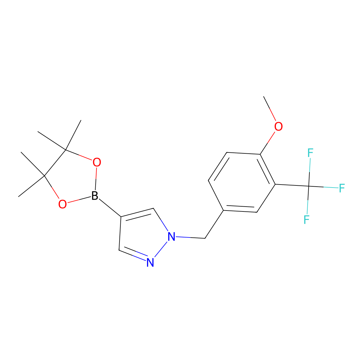 1-(4-Methoxy-3-(trifluoromethyl)benzyl)-4-(4,4,5,5-tetramethyl-1,3,2-dioxaborolan-2-yl)-1H-pyrazole molecular structure, CAS 1604036-72-7