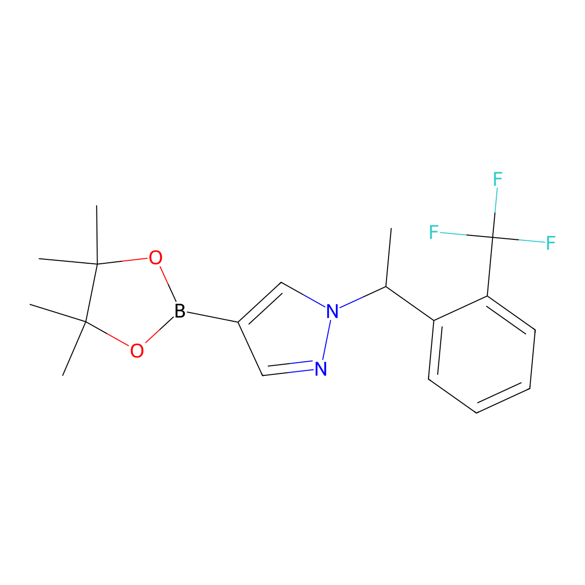 4-(4,4,5,5-Tetramethyl-1,3,2-dioxaborolan-2-yl)-1-(1-(2-(trifluoromethyl)-phenyl)ethyl)-1h-pyrazole molecular structure, CAS 1604036-77-2